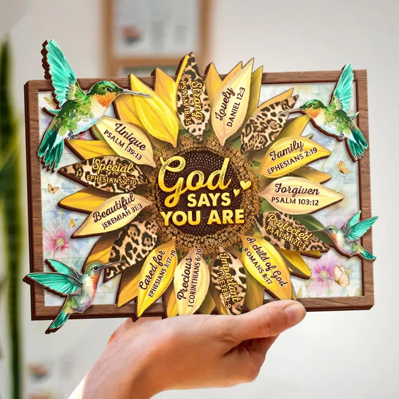 Personalized Sunflower 2 Layered Wooden Art - Gift Idea For Friends/Mother/Daughter/Teacher - God Says You Are