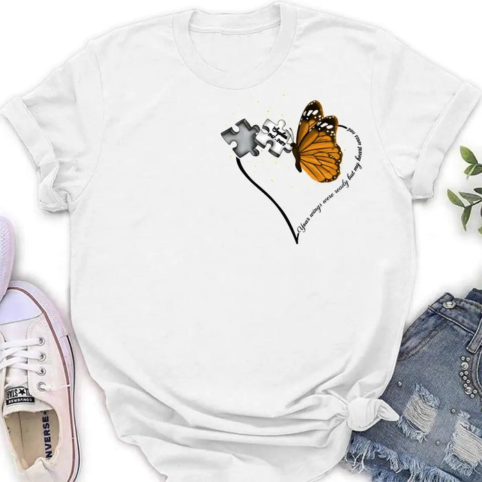 Personalized Memorial Butterfly Shirt/Hoodie - Memorial Gift Idea For Family Member - A Piece Of My Heart Lives In Heaven