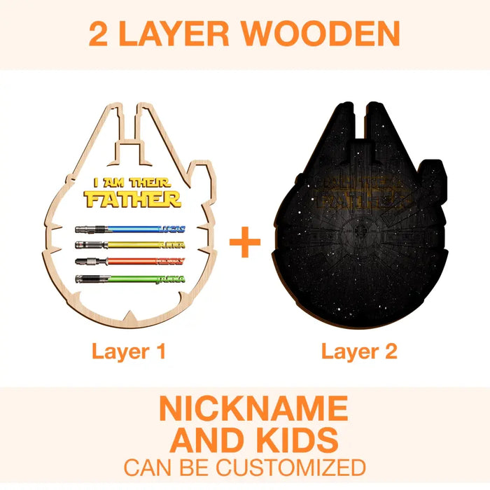 Personalized Dad 2 Layered Wooden Art - Gift Idea For Father's Day - Up to 6 Kids - I Am Their Father