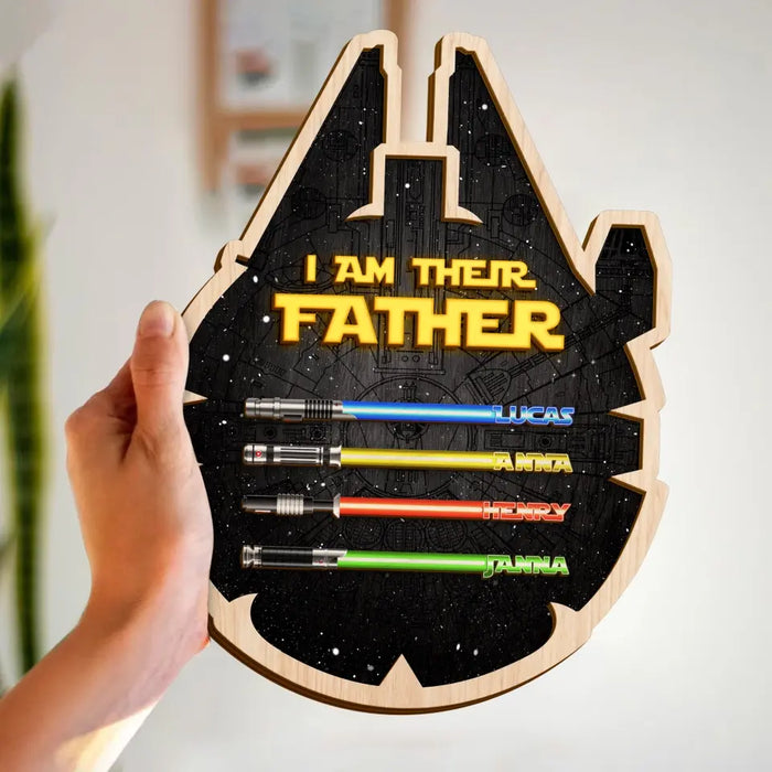 Personalized Dad 2 Layered Wooden Art - Gift Idea For Father's Day - Up to 6 Kids - I Am Their Father
