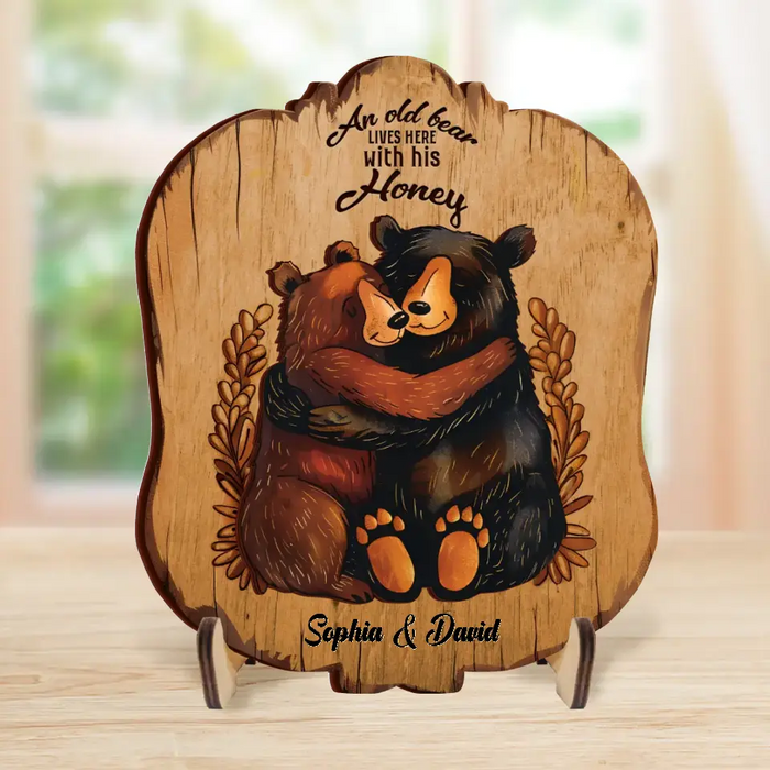 Personalized Couple 2 Layered Wooden Art - Gift Idea for Couple - An Old Bear Lives Here With His Honey