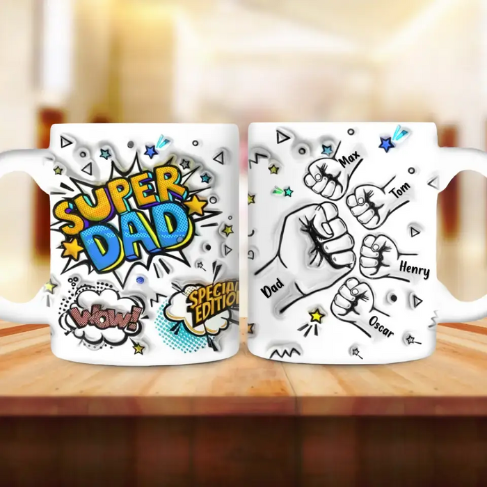 Personalized Dad 3D Inflated Coffee Mug - Dad With Up to 4 Kids - Father's Day Gift Idea - Super Dad Special Edition