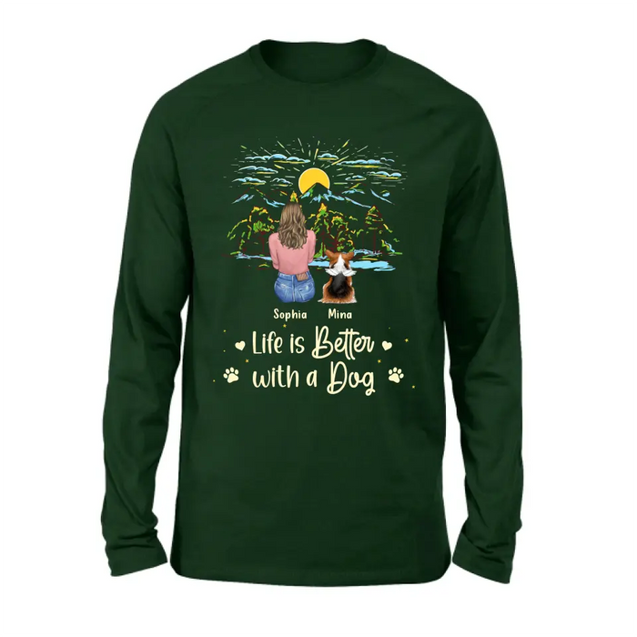Personalized Pet Shirt/Hoodie - Up to 4 Dogs/Cats/Rabbits - Gift Idea For Pet Lover/Father's Day/Mother's Day - Life Is Better With Dogs