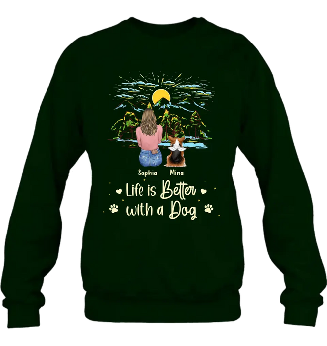 Personalized Pet Shirt/Hoodie - Up to 4 Dogs/Cats/Rabbits - Gift Idea For Pet Lover/Father's Day/Mother's Day - Life Is Better With Dogs