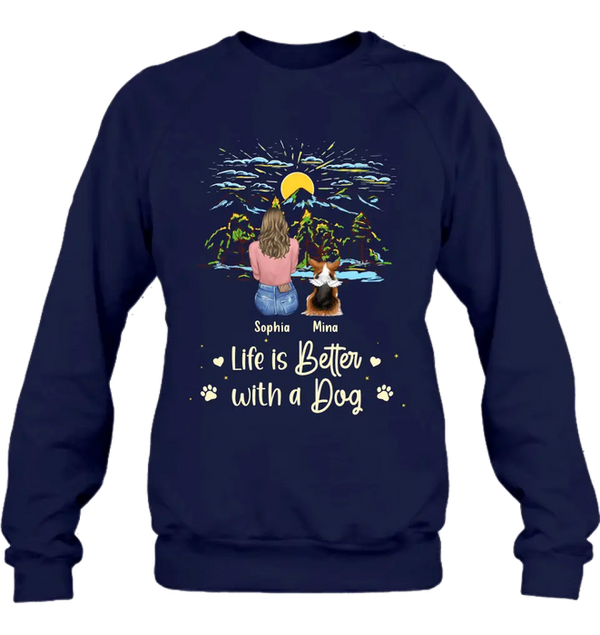Personalized Pet Shirt/Hoodie - Up to 4 Dogs/Cats/Rabbits - Gift Idea For Pet Lover/Father's Day/Mother's Day - Life Is Better With Dogs