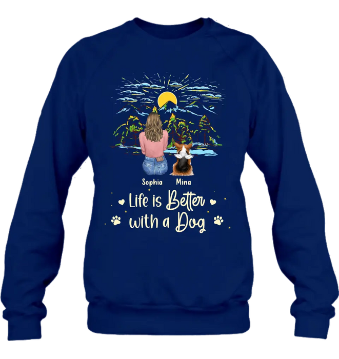 Personalized Pet Shirt/Hoodie - Up to 4 Dogs/Cats/Rabbits - Gift Idea For Pet Lover/Father's Day/Mother's Day - Life Is Better With Dogs