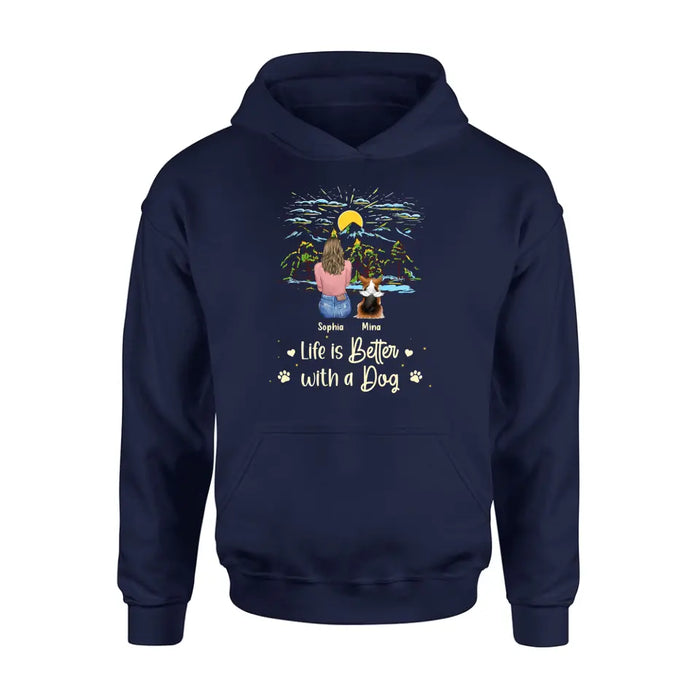 Personalized Pet Shirt/Hoodie - Up to 4 Dogs/Cats/Rabbits - Gift Idea For Pet Lover/Father's Day/Mother's Day - Life Is Better With Dogs