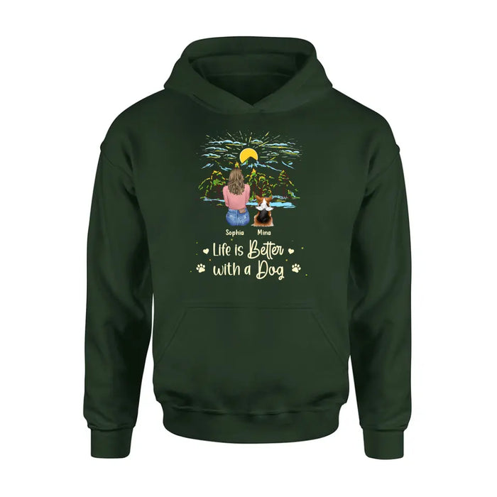 Personalized Pet Shirt/Hoodie - Up to 4 Dogs/Cats/Rabbits - Gift Idea For Pet Lover/Father's Day/Mother's Day - Life Is Better With Dogs
