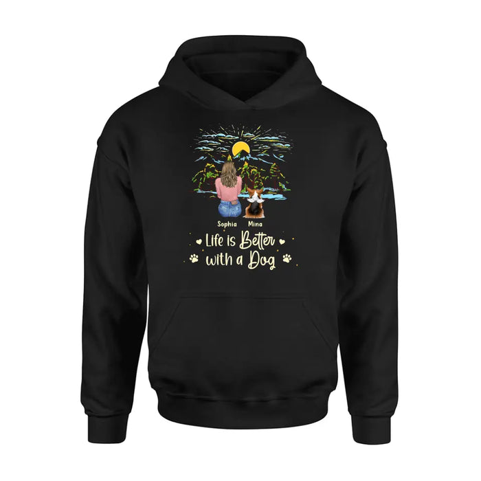 Personalized Pet Shirt/Hoodie - Up to 4 Dogs/Cats/Rabbits - Gift Idea For Pet Lover/Father's Day/Mother's Day - Life Is Better With Dogs