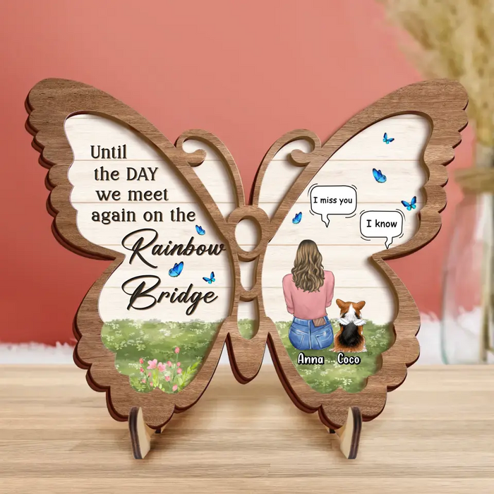 Personalized Memorial Pet Wooden Art - Adult/Couple with up to 4 Pets - Memorial Gift Idea for Dog/Cat/Rabbit Owners - Until The Day We Meet Again On The Rainbow Bridge