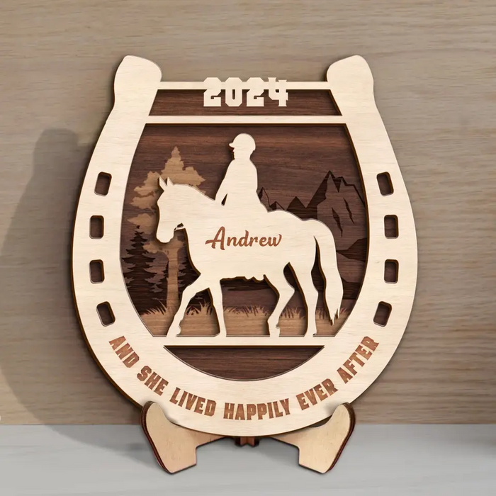 Personalized Horse 2 Layered Wooden Art - Gift For Horse Lover - And She Lived Happily Ever After