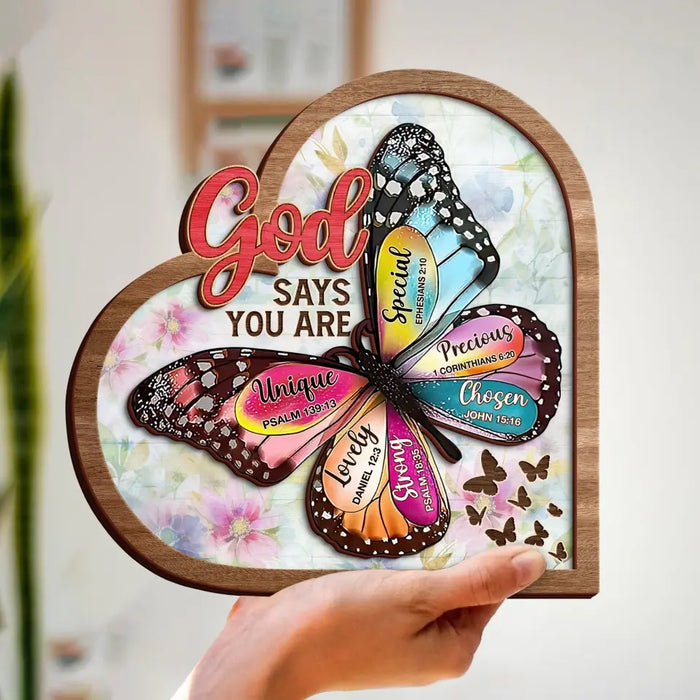 Personalized Butterflty 2 Layered Art - Christian Gifts For Women - Faith Inspirational Gifts For Mom/Daughter/Sister/Friend - God Says You Are