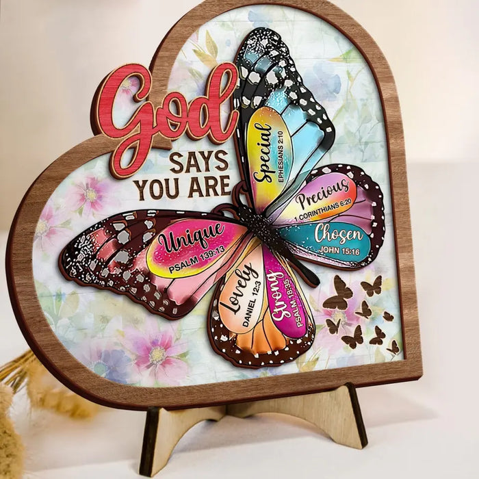 Personalized Butterflty 2 Layered Art - Christian Gifts For Women - Faith Inspirational Gifts For Mom/Daughter/Sister/Friend - God Says You Are