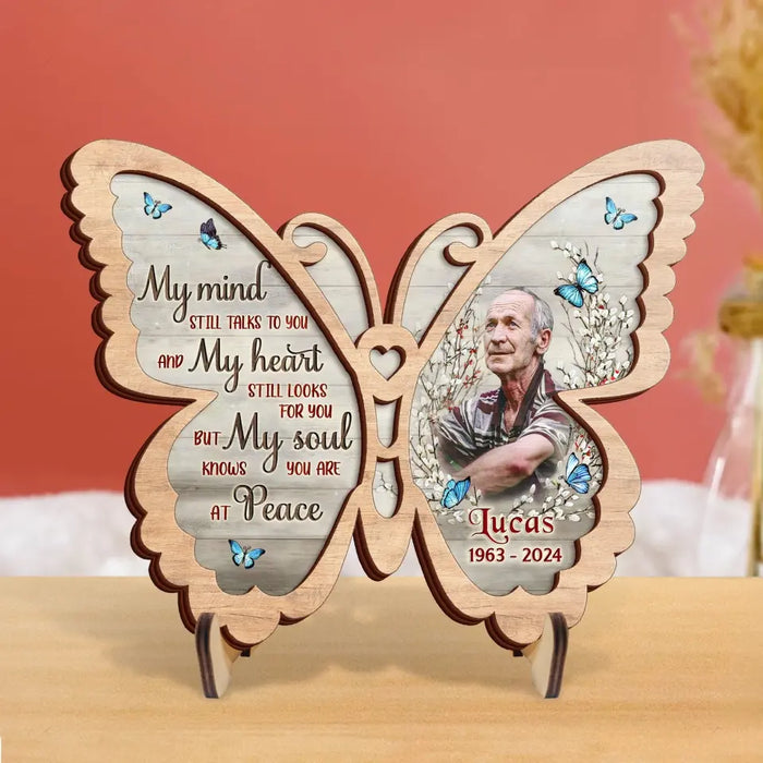 Personalized Memorial Butterfly 2 Layered Wooden Art - Upload Photo - Gift Idea For Family Member/Father's Day/Mother's Day - My Mind Still Talks To You