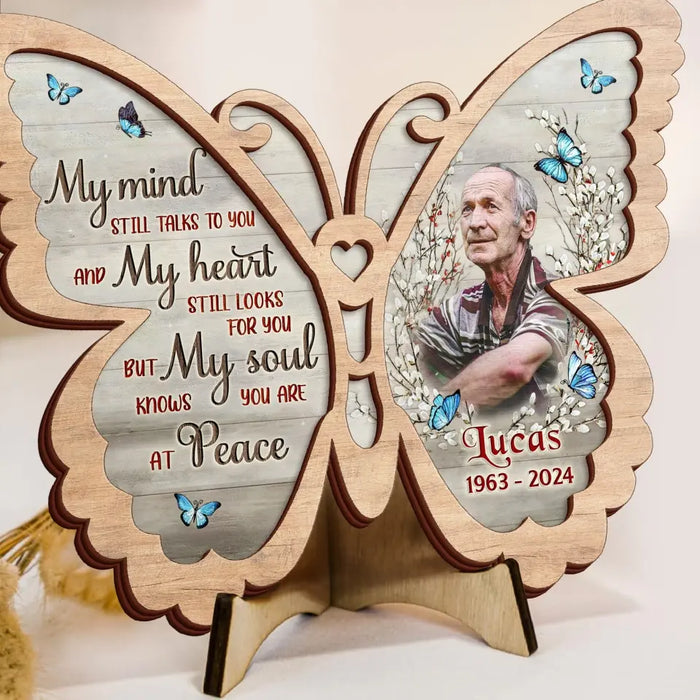 Personalized Memorial Butterfly 2 Layered Wooden Art - Upload Photo - Gift Idea For Family Member/Father's Day/Mother's Day - My Mind Still Talks To You