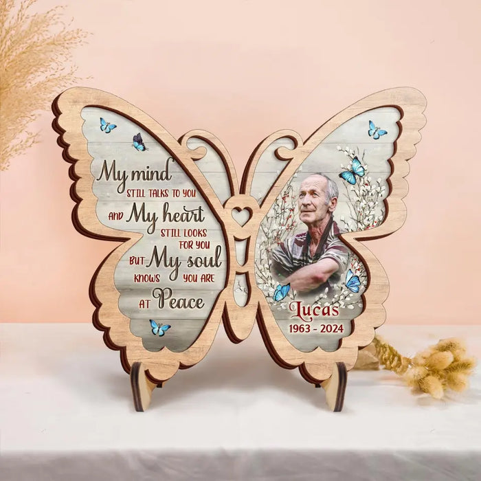 Personalized Memorial Butterfly 2 Layered Wooden Art - Upload Photo - Gift Idea For Family Member/Father's Day/Mother's Day - My Mind Still Talks To You