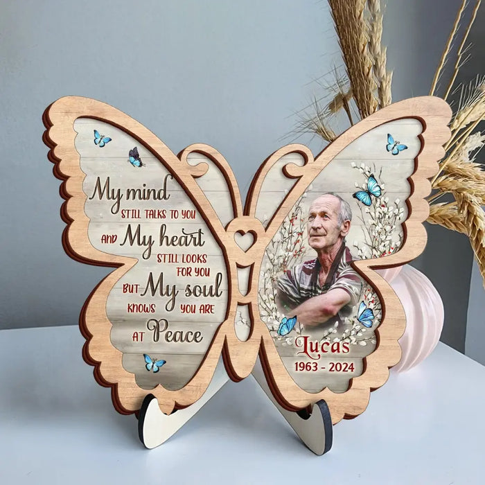 Personalized Memorial Butterfly 2 Layered Wooden Art - Upload Photo - Gift Idea For Family Member/Father's Day/Mother's Day - My Mind Still Talks To You