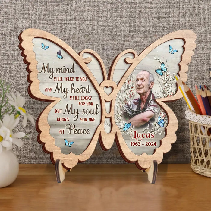 Personalized Memorial Butterfly 2 Layered Wooden Art - Upload Photo - Gift Idea For Family Member/Father's Day/Mother's Day - My Mind Still Talks To You
