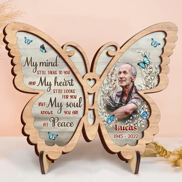 Personalized Memorial Butterfly 2 Layered Wooden Art - Upload Photo - Gift Idea For Family Member/Father's Day/Mother's Day - My Mind Still Talks To You