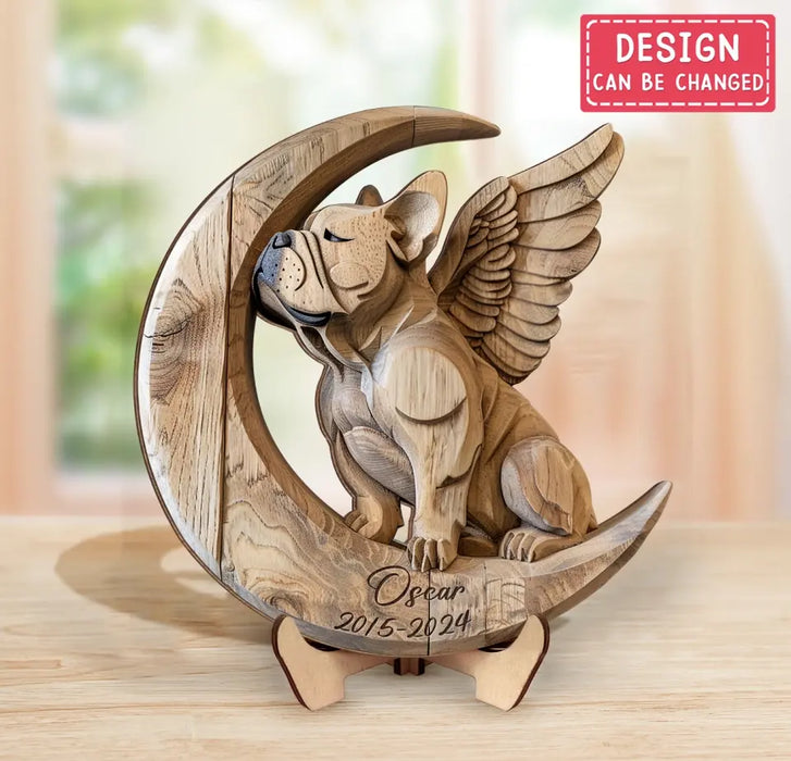 Personalized French Bulldog Sitting On Moon 2 Layered Wooden Art - Gift Idea for Dog Owners