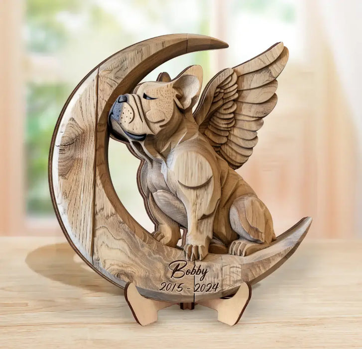 Personalized French Bulldog Sitting On Moon 2 Layered Wooden Art - Gift Idea for Dog Owners