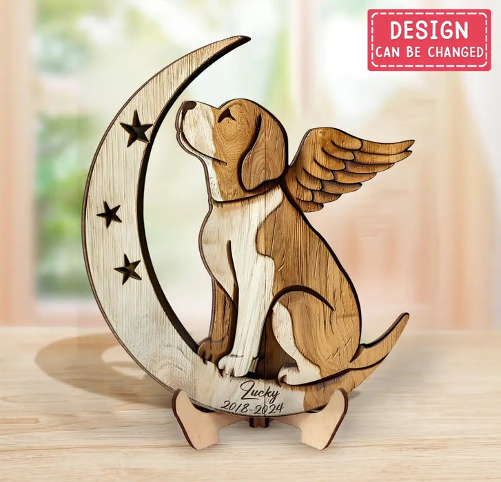 Personalized Beagle Sitting On Moon 2 Layered Wooden Art - Gift Idea for Dog Owners