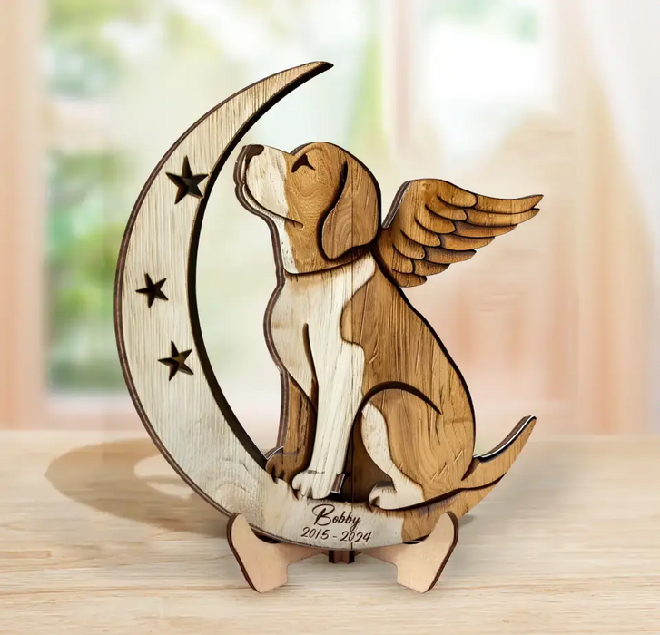 Personalized Beagle Sitting On Moon 2 Layered Wooden Art - Gift Idea for Dog Owners