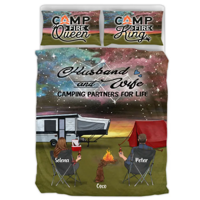 Personalized Camping Quilt Bed Sets - Single Parents/Couple With Up to 4 Kids And 4 Pets - Gift Idea For Camping Lover - Husband And Wife Camping Partners For Life