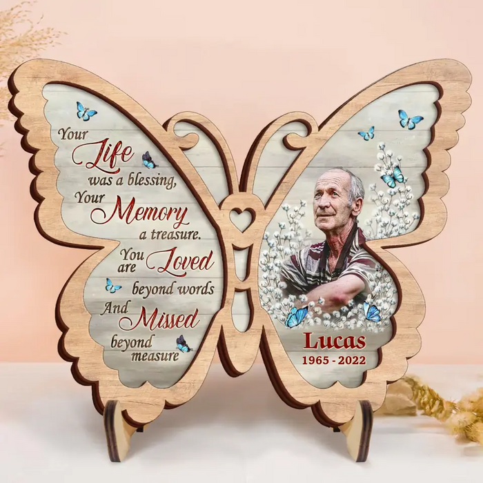 Personalized Memorial Butterfly 2 Layered Wooden Art - Upload Photo - Sympathy Gift For Loss Of Family Member - You Are Loved Beyond Words And Missed Beyond Measure