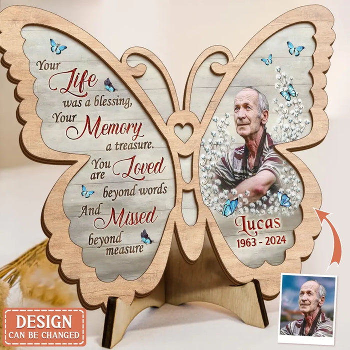 Personalized Memorial Butterfly 2 Layered Wooden Art - Upload Photo - Sympathy Gift For Loss Of Family Member - You Are Loved Beyond Words And Missed Beyond Measure