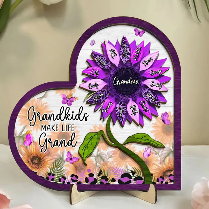 Personalized Grandma 2 Layered Heart Wooden Art - Up to 15 Kids - Mother's Day Gift Idea For Grandma - Grandkids Make Life Grand