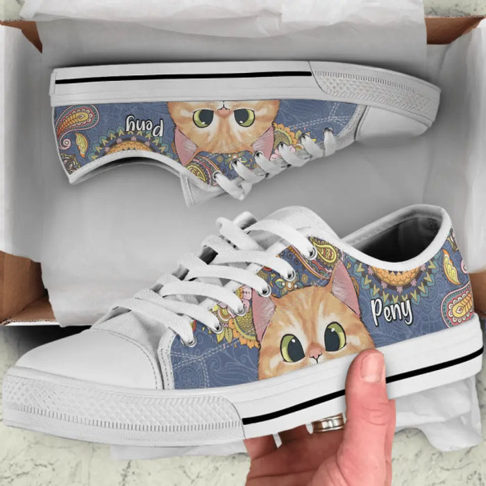 Personalized Mandala Cat Low Top Sneakers - Gift For Cat Lovers