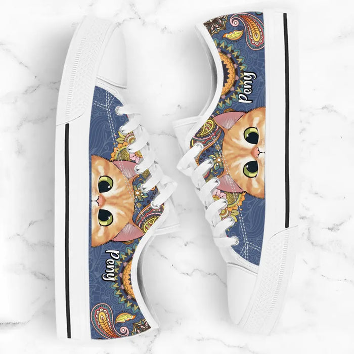 Personalized Mandala Cat Low Top Sneakers - Gift For Cat Lovers