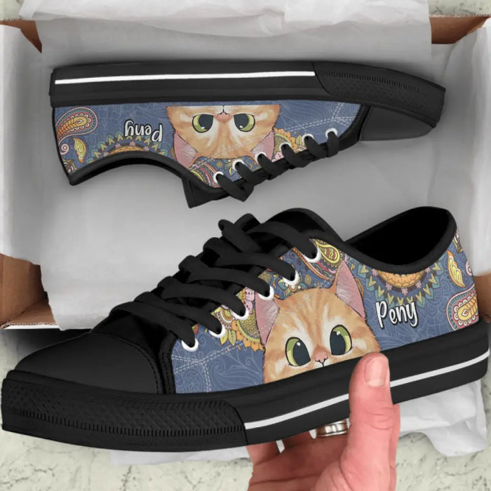 Personalized Mandala Cat Low Top Sneakers - Gift For Cat Lovers