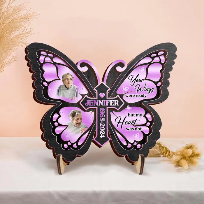 Personalized Butterfly 2 Layered Wooden Art - Upload Up to 5 Photos - Memorial Gift Idea For Family Member - A Piece Of My Heart Lives In Heaven