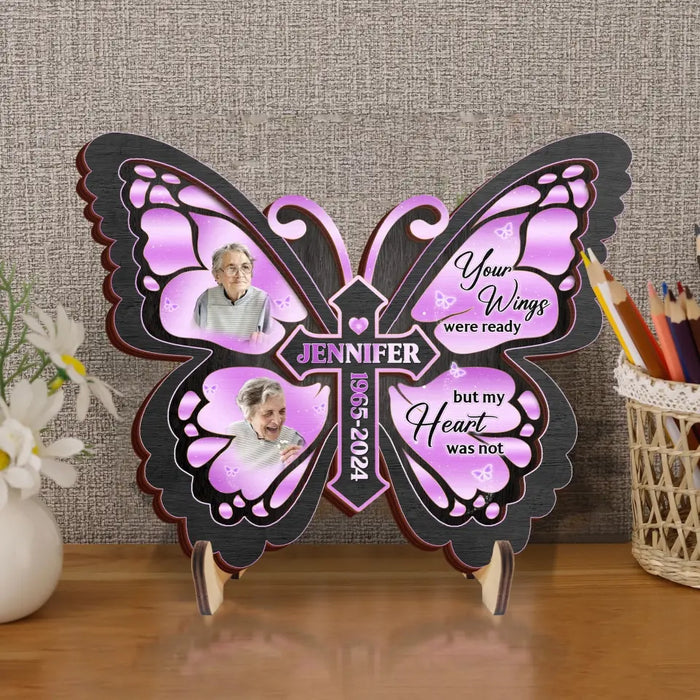 Personalized Butterfly 2 Layered Wooden Art - Upload Up to 5 Photos - Memorial Gift Idea For Family Member - A Piece Of My Heart Lives In Heaven