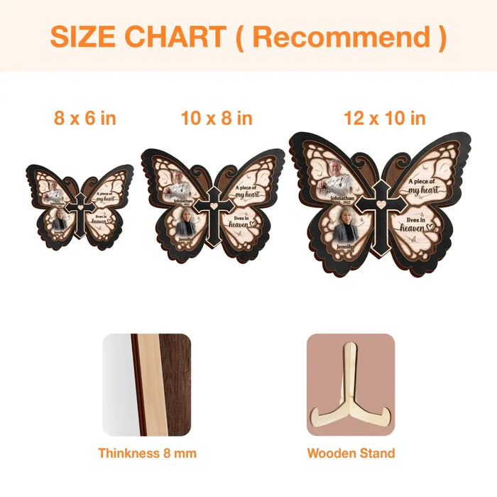 Personalized Butterfly 2 Layered Wooden Art - Upload Up to 5 People - Memorial Gift Idea For Family Member - Pieces Of My Heart Live In Heaven