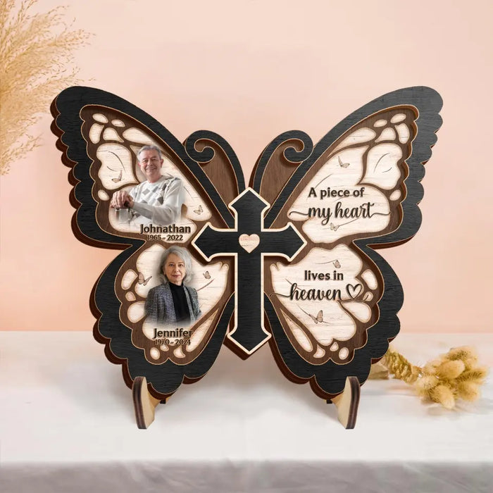 Personalized Butterfly 2 Layered Wooden Art - Upload Up to 5 People - Memorial Gift Idea For Family Member - Pieces Of My Heart Live In Heaven