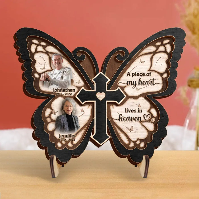 Personalized Butterfly 2 Layered Wooden Art - Upload Up to 5 People - Memorial Gift Idea For Family Member - Pieces Of My Heart Live In Heaven