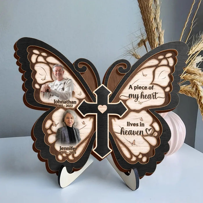 Personalized Butterfly 2 Layered Wooden Art - Upload Up to 5 People - Memorial Gift Idea For Family Member - Pieces Of My Heart Live In Heaven