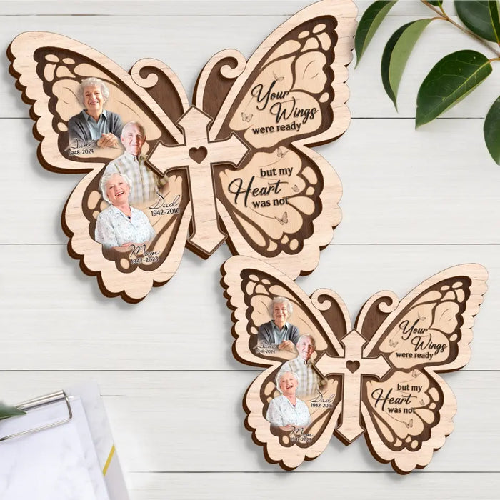 Personalized Butterfly 2 Layered Wooden Art - Upload Up to 5 People - Memorial Gift Idea For Family Member - Your Wings Were Ready But My Heart Was Not