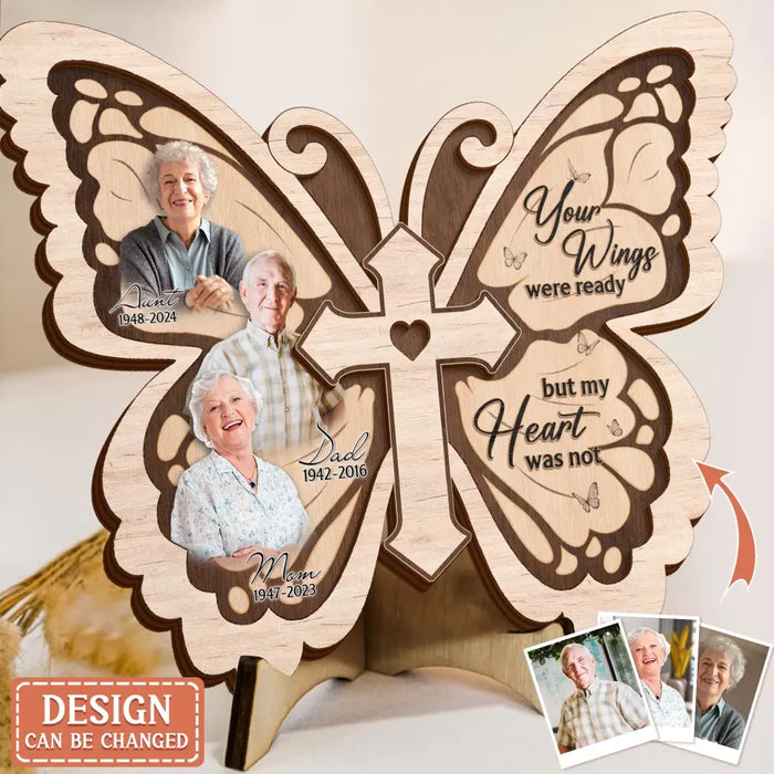 Personalized Butterfly 2 Layered Wooden Art - Upload Up to 5 People - Memorial Gift Idea For Family Member - Your Wings Were Ready But My Heart Was Not