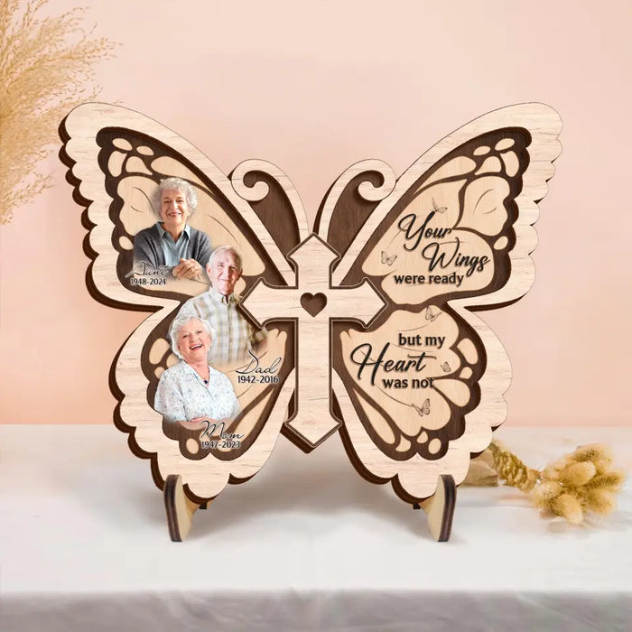 Personalized Butterfly 2 Layered Wooden Art - Upload Up to 5 People - Memorial Gift Idea For Family Member - Your Wings Were Ready But My Heart Was Not