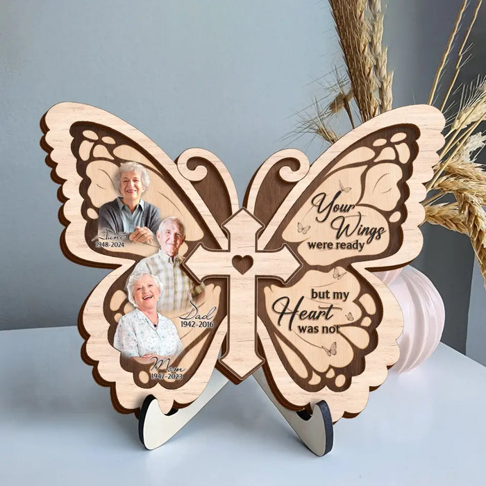 Personalized Butterfly 2 Layered Wooden Art - Upload Up to 5 People - Memorial Gift Idea For Family Member - Your Wings Were Ready But My Heart Was Not
