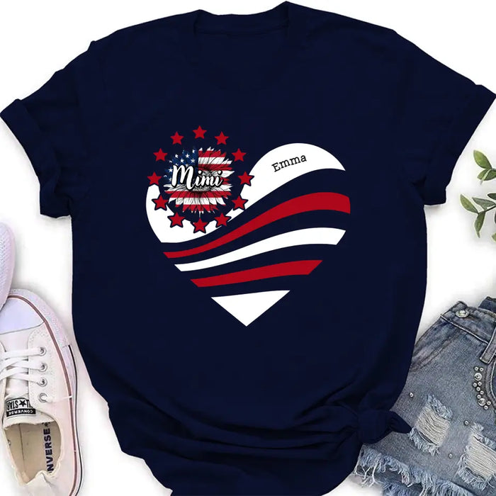 Personalized Grandma With Grandkids Sunflower American Flag T-Shirt/Hoodie - Up to 10 Kids - Gift Idea For Grandma/Mom/Independence Day/4th Of July