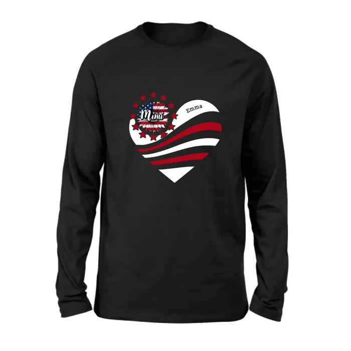 Personalized Grandma With Grandkids Sunflower American Flag T-Shirt/Hoodie - Up to 10 Kids - Gift Idea For Grandma/Mom/Independence Day/4th Of July