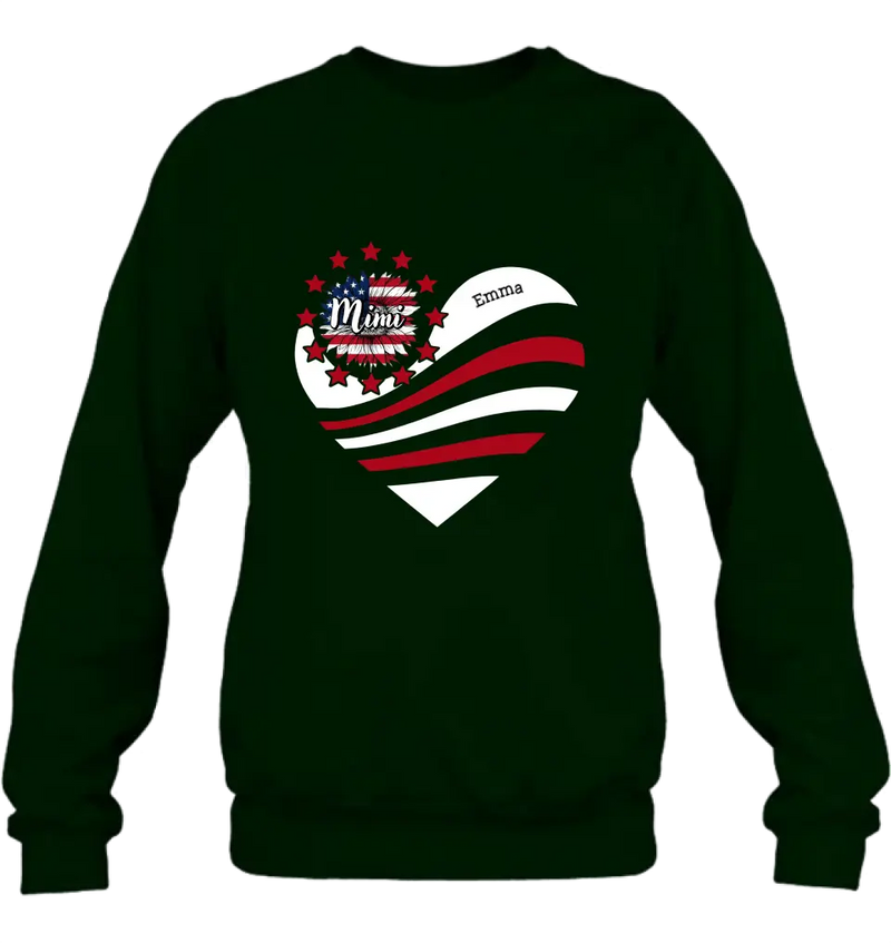 Personalized Grandma With Grandkids Sunflower American Flag T-Shirt/Hoodie - Up to 10 Kids - Gift Idea For Grandma/Mom/Independence Day/4th Of July