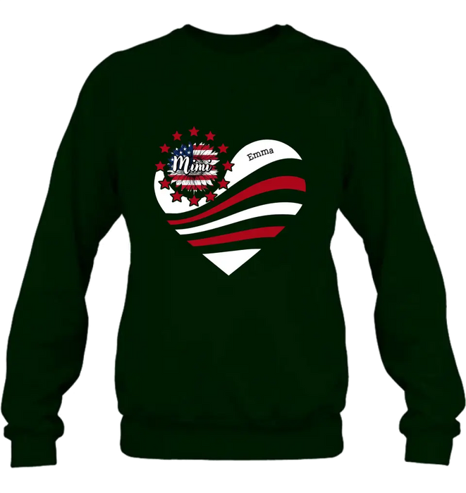 Personalized Grandma With Grandkids Sunflower American Flag T-Shirt/Hoodie - Up to 10 Kids - Gift Idea For Grandma/Mom/Independence Day/4th Of July