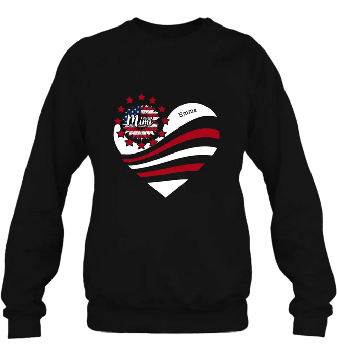 Personalized Grandma With Grandkids Sunflower American Flag T-Shirt/Hoodie - Up to 10 Kids - Gift Idea For Grandma/Mom/Independence Day/4th Of July