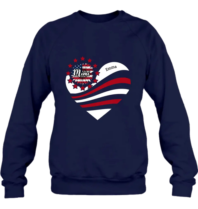 Personalized Grandma With Grandkids Sunflower American Flag T-Shirt/Hoodie - Up to 10 Kids - Gift Idea For Grandma/Mom/Independence Day/4th Of July